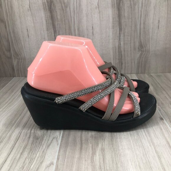 Skechers Wedge Sandals Womens 8 Cali Rumble On Night Out Taupe Brown Slip on - Picture 1 of 10